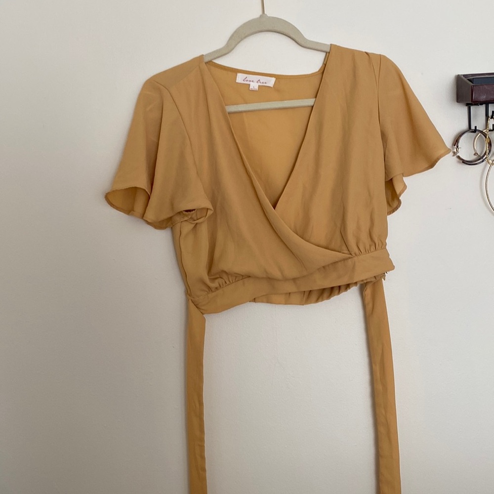 Cropped mustard yellow wrap top